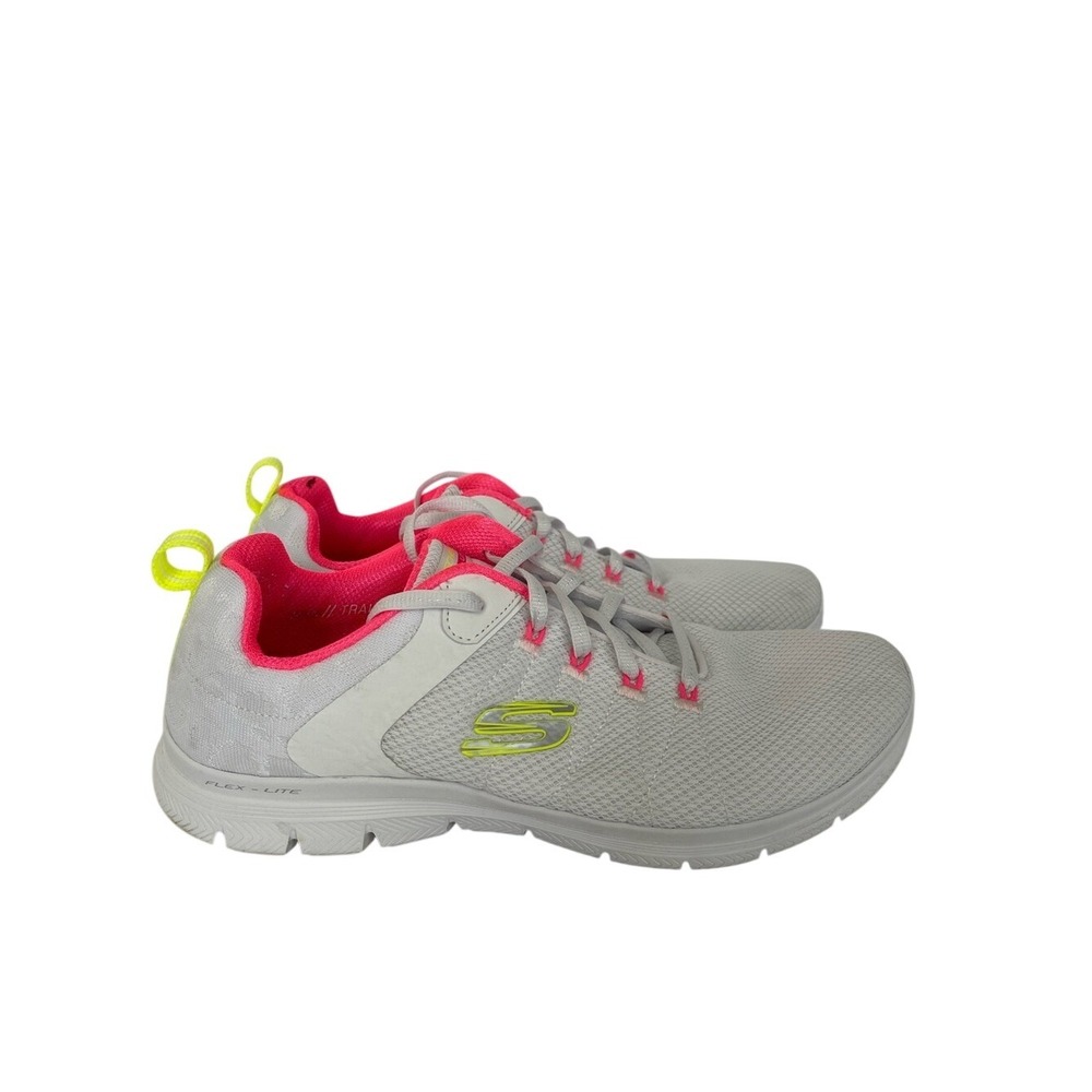 Skechers Flex-Lite White Pink‎ Yellow Running Training Sneakers 11